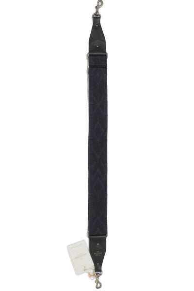 Valentino Garavani Womens Leather Trim Studded Shoulder Handbag Strap Blue Black