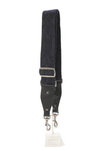 Valentino Garavani Womens Leather Trim Studded Shoulder Handbag Strap Blue Black
