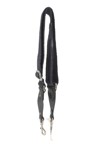 Valentino Garavani Womens Leather Trim Studded Shoulder Handbag Strap Blue Black