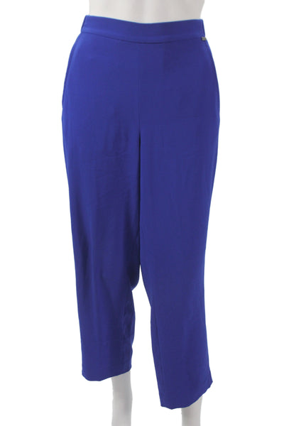 St. John Women Cropped Dress Pants Blue Wool Solid Size M