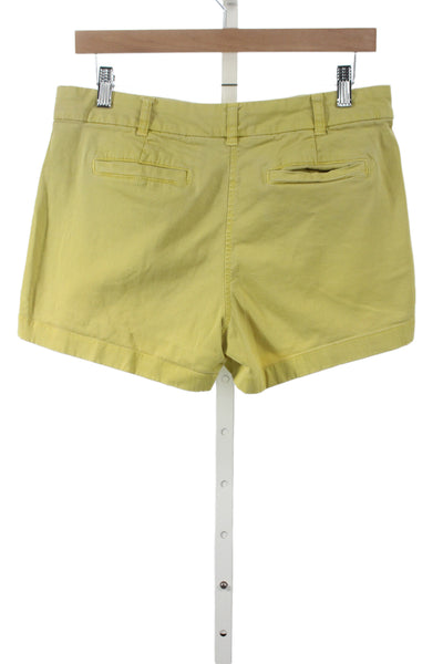 J Crew Unisex Chino Shorts Yellow Cotton Stretch Hook & Eye Size 6
