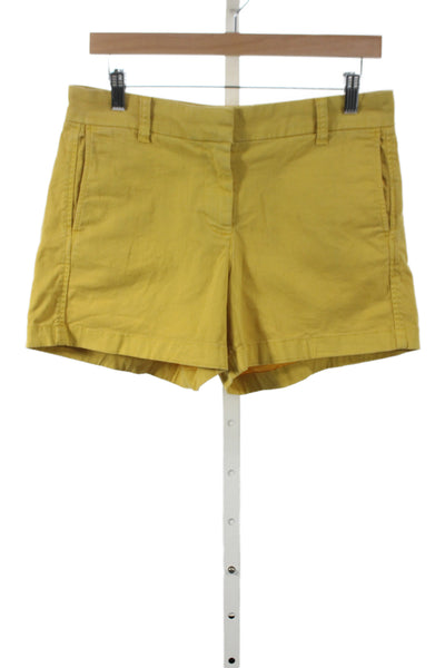J Crew Unisex Chino Shorts Yellow Button Cotton Stretch Solid Size 6