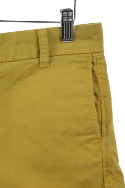 J Crew Unisex Chino Shorts Yellow Button Cotton Stretch Solid Size 6