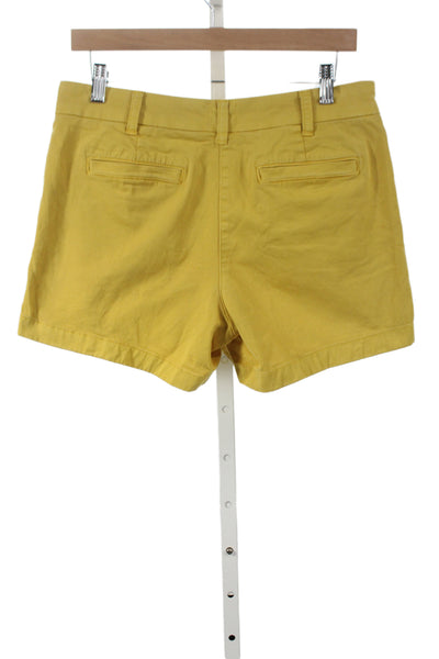 J Crew Unisex Chino Shorts Yellow Button Cotton Stretch Solid Size 6