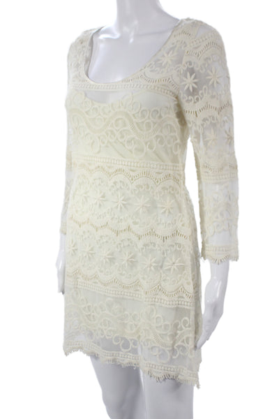 Candela Womens White Shift Slip Dress Long Sleeve Tie Short Nylon Size S