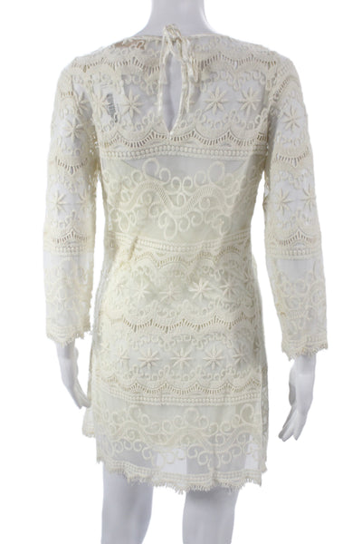Candela Womens White Shift Slip Dress Long Sleeve Tie Short Nylon Size S