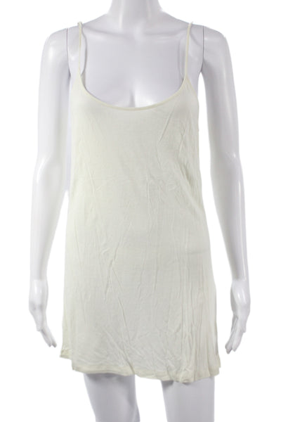 Candela Womens White Shift Slip Dress Long Sleeve Tie Short Nylon Size S