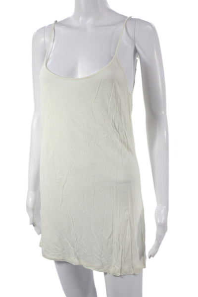 Candela Womens White Shift Slip Dress Long Sleeve Tie Short Nylon Size S