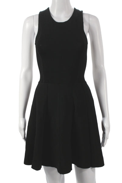 Parker Womens Fit & Flare Tank Dress Black Sleeveless Zip Round Neck Size XS