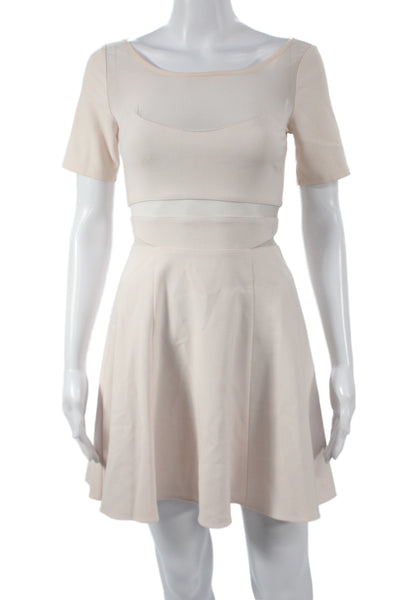 Elizabeth & James Womens Fit & Flare Mini Dress Beige Short Sleeve Size 0