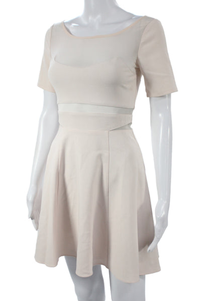 Elizabeth & James Womens Fit & Flare Mini Dress Beige Short Sleeve Size 0