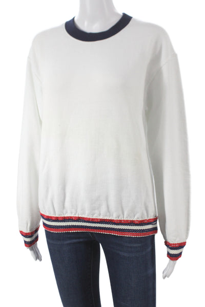 Harvey Faircloth Women Pullover Sweatshirt White Striped Crew Neck Size M