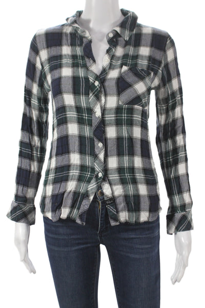 Rails Womens Dark Blue Plaid Button-Up Long Sleeve Top Size XS Petite