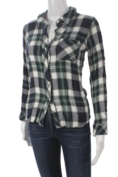 Rails Womens Dark Blue Plaid Button-Up Long Sleeve Top Size XS Petite