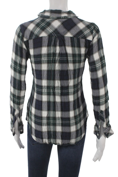 Rails Womens Dark Blue Plaid Button-Up Long Sleeve Top Size XS Petite