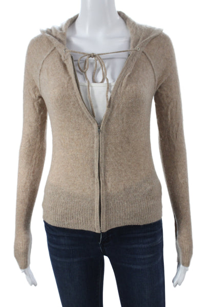 White + Warren Women Full-zip Cashmere Hoodie Beige Drawstring Size XS