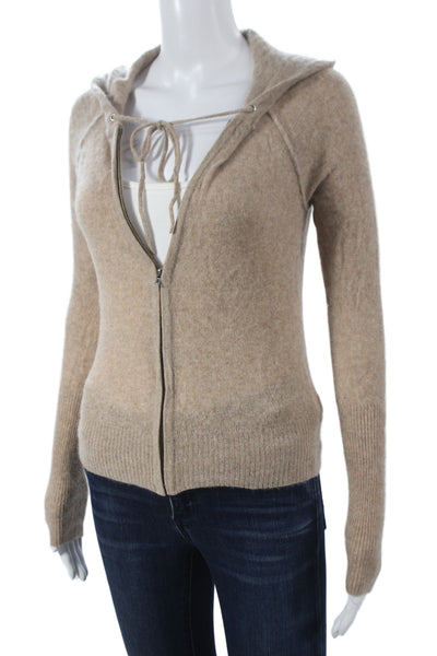 White + Warren Women Full-zip Cashmere Hoodie Beige Drawstring Size XS