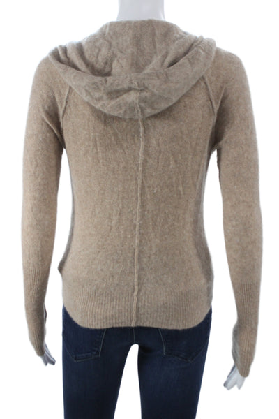 White + Warren Women Full-zip Cashmere Hoodie Beige Drawstring Size XS