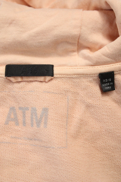 ATM Women Full-zip Hoodies Pink Drawstring Cotton Polyester Long Sleeve Size XS