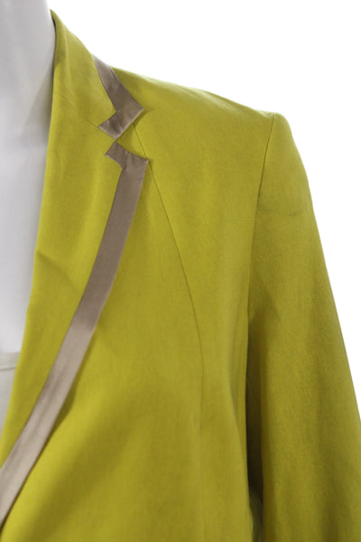Robert Rodriguez Womens Silk Yellow Blazer Collared Button 3/4 Sleeve Size 2