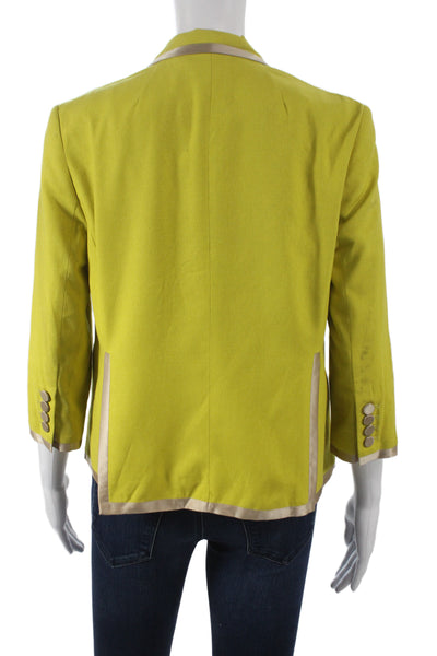 Robert Rodriguez Womens Silk Yellow Blazer Collared Button 3/4 Sleeve Size 2