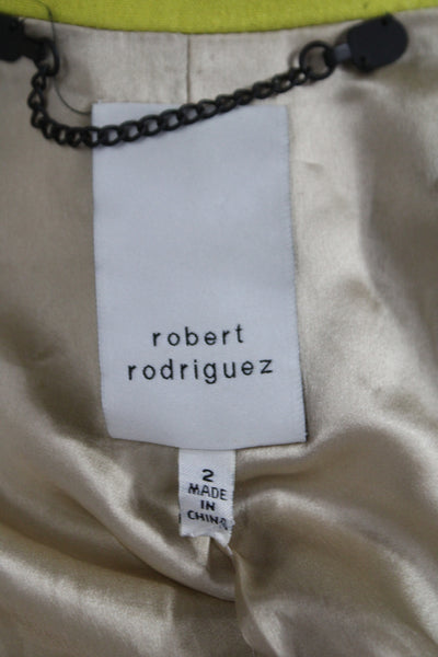 Robert Rodriguez Womens Silk Yellow Blazer Collared Button 3/4 Sleeve Size 2
