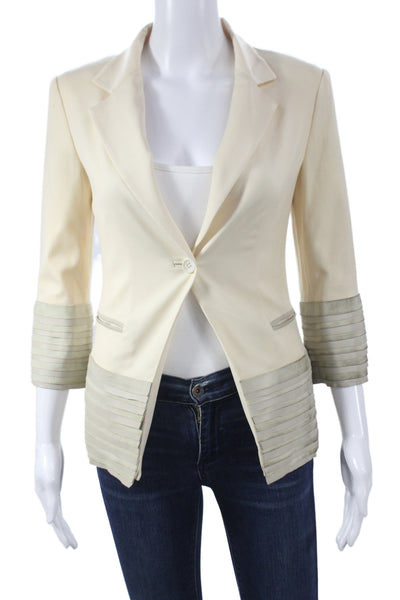 Elizabeth & James Women Blazer Beige Striped Wool Collared Button Size 0