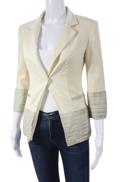 Elizabeth & James Women Blazer Beige Striped Wool Collared Button Size 0
