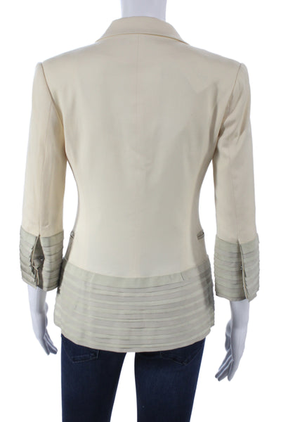 Elizabeth & James Women Blazer Beige Striped Wool Collared Button Size 0