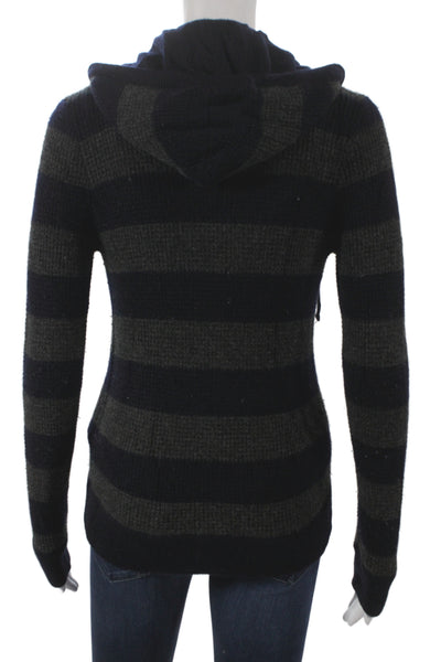 Vince Womens Full-zip Hoodies Dark Blue 100% Cashmere Striped Size S