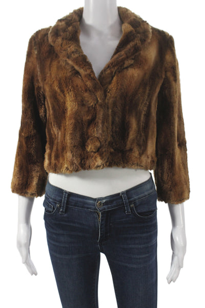 Wendy Hil Womens Brown Collared Button Solid 3/4 Sleeve Classic Jacket Size XS