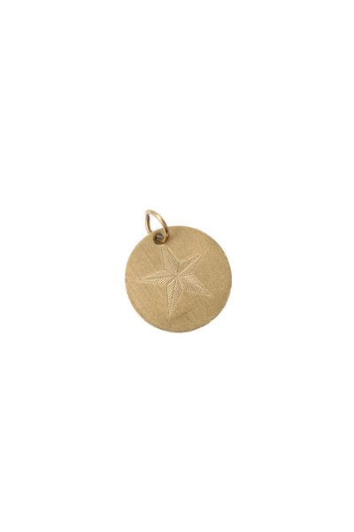 Designer Womens 14K Yellow Gold Star Engraved Pendant 1g