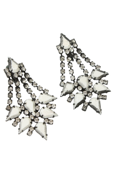 Dannijo Womens Blackened Brass White/Clear Crystal Chandelier ClipOn Earrings