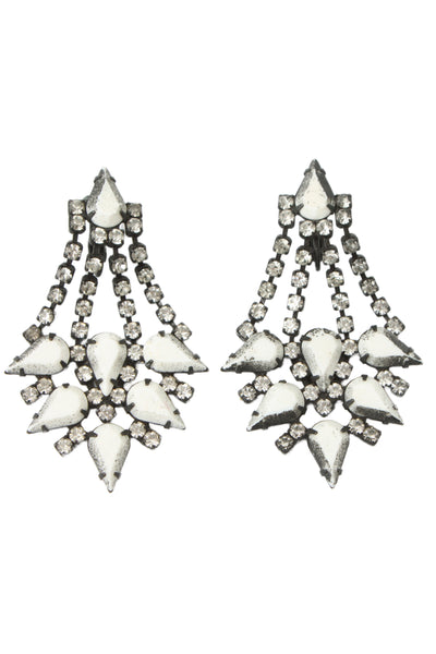 Dannijo Womens Blackened Brass White/Clear Crystal Chandelier ClipOn Earrings