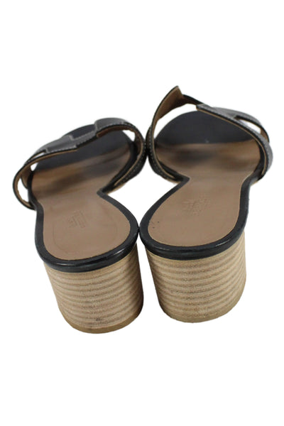 Hermes Womens Leather Open Toe Oasis  Sandal Black Size 8.5
