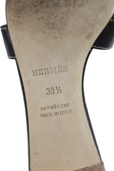 Hermes Womens Leather Open Toe Oasis  Sandal Black Size 8.5