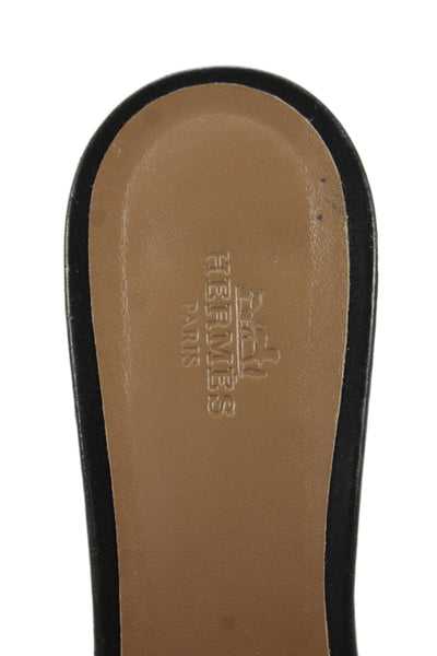 Hermes Womens Leather Open Toe Oasis  Sandal Black Size 8.5