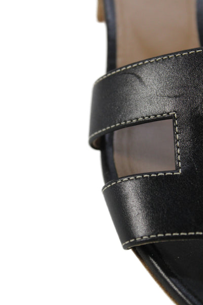 Hermes Womens Leather Open Toe Oasis  Sandal Black Size 8.5