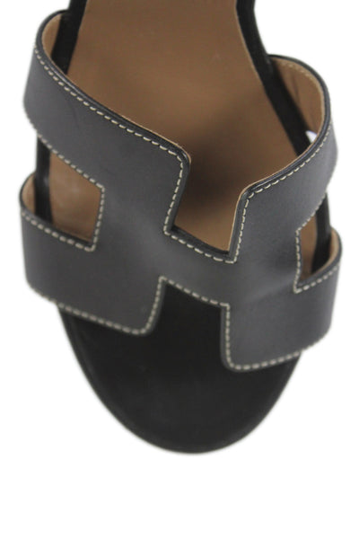 Hermes Womens Leather Open Toe Oasis  Sandal Black Size 8.5