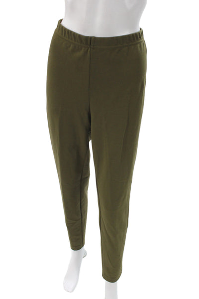 St. John Women Army Green Solid Sweatpants Viscose Blend Size L