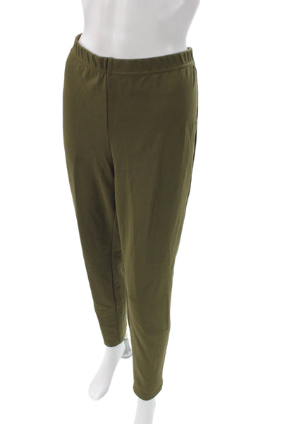 St. John Women Army Green Solid Sweatpants Viscose Blend Size L