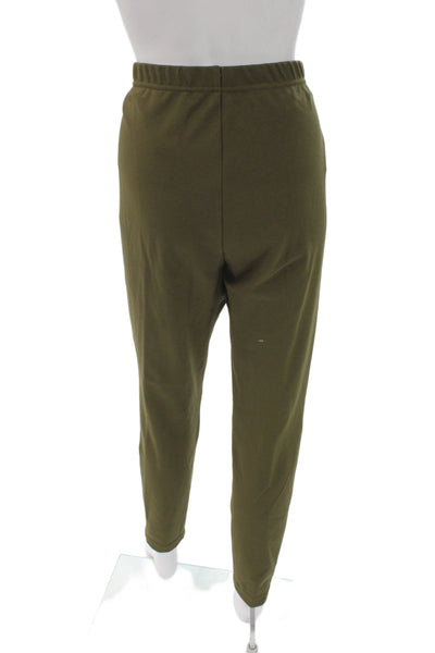 St. John Women Army Green Solid Sweatpants Viscose Blend Size L