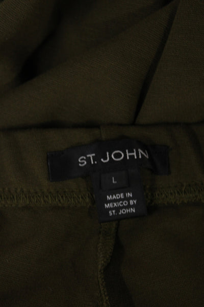 St. John Women Army Green Solid Sweatpants Viscose Blend Size L