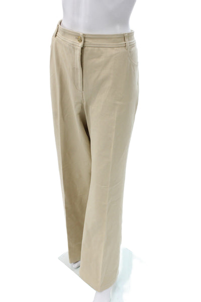 St. John Unisex Dress Pants Beige Cotton Button Size 16