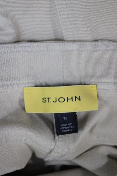 St. John Unisex Dress Pants Beige Cotton Button Size 16