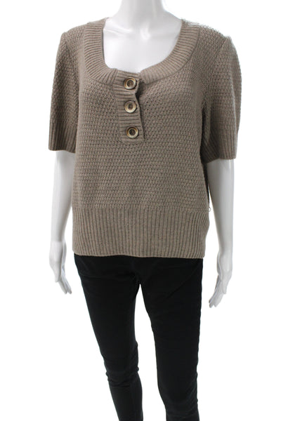 St. John Sport Unisex Henley Sweater Brown Cotton Short Sleeve Size L