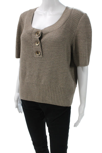 St. John Sport Unisex Henley Sweater Brown Cotton Short Sleeve Size L