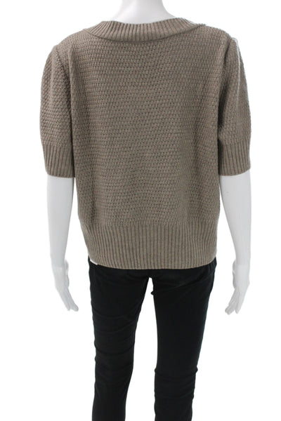 St. John Sport Unisex Henley Sweater Brown Cotton Short Sleeve Size L