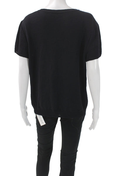 St. John Women Basic V-Neck Black Cotton Polyester T-Shirt Short Sleeve Size XL