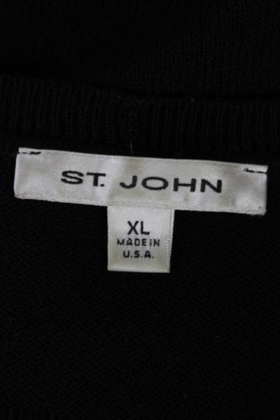 St. John Women Basic V-Neck Black Cotton Polyester T-Shirt Short Sleeve Size XL